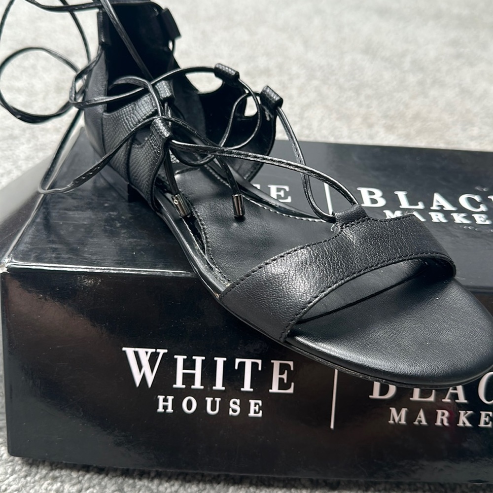 White House Black Market Black Lace-Up Leather Sandals